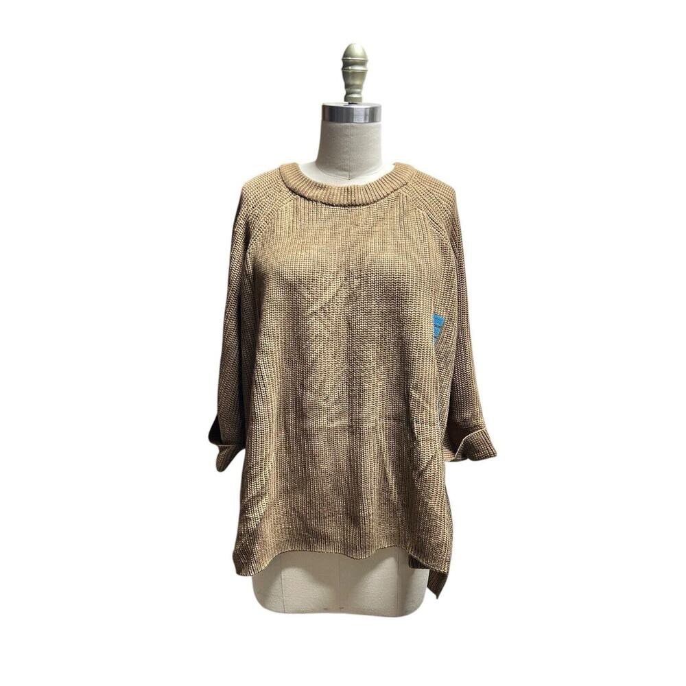 Mote Pullover Sweater Brown 3/4 Sleeve Chunky Relaxed Fit Taupe NWT SZ L